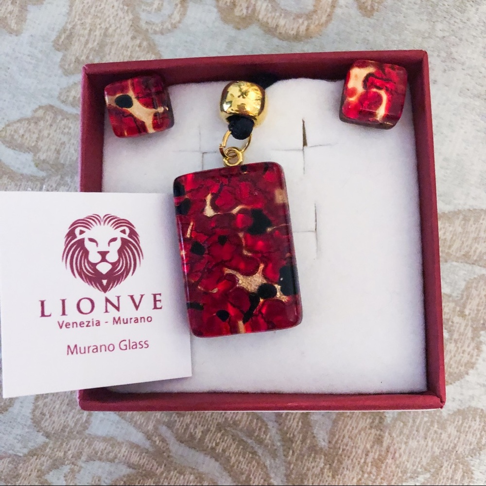 Lionve Murano Glass Necklace and Earrings Set Italy